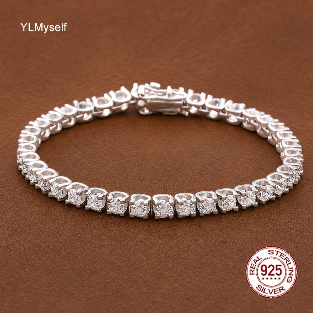 YLMyself Real 925 Silver Luxury Ox Horn Tennis Bracelet 3.5mm Moissanite Diamond Bridal Jewelry