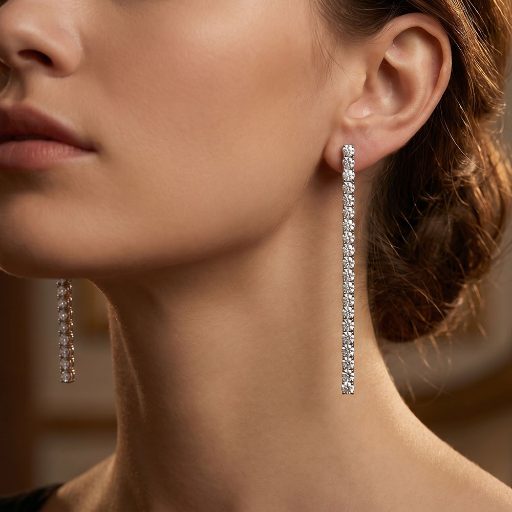YLMyself 925 Silver Tennis Earrings 3mm Round Moissanite Long Dangle 4.6cm/7.5cm Hypoallergenic Luxury Gift