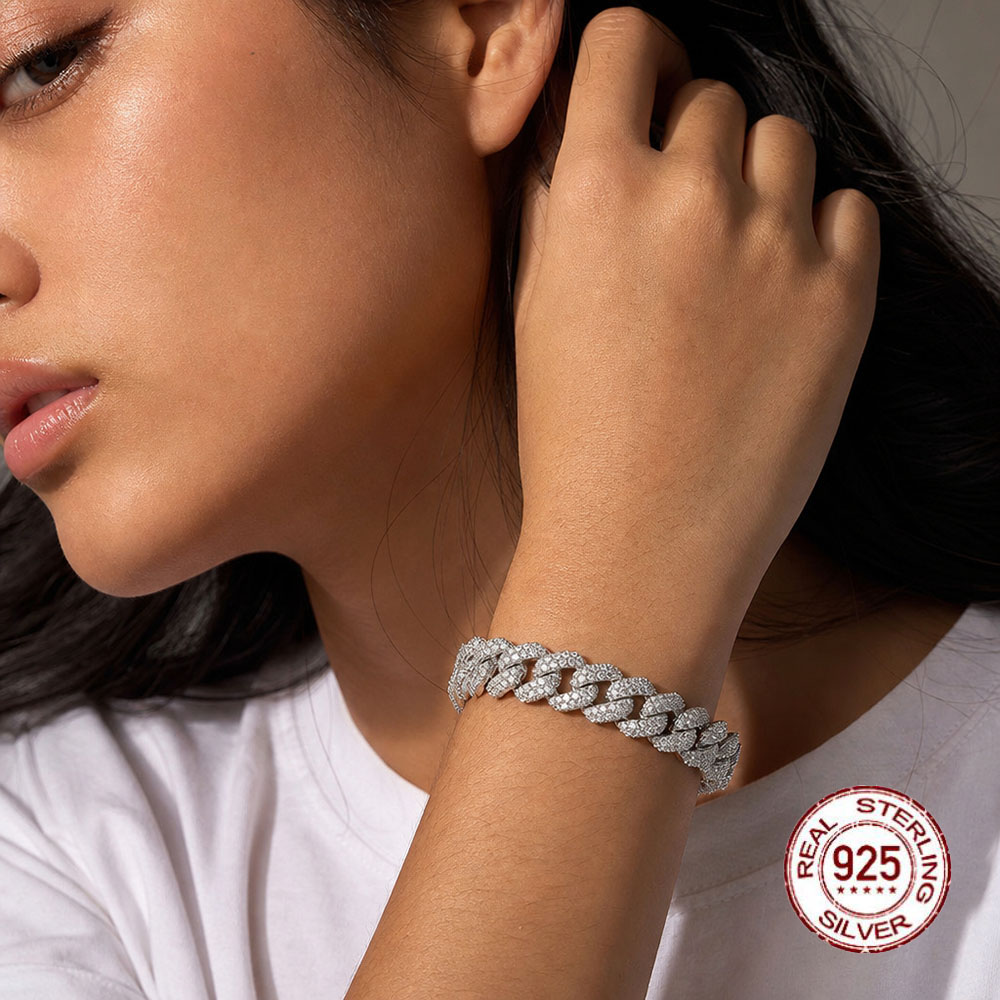 YLMyself 925 Silver Cuban Link Bracelet Micro Pave Zircon Hip Hop Men Women 16-23cm