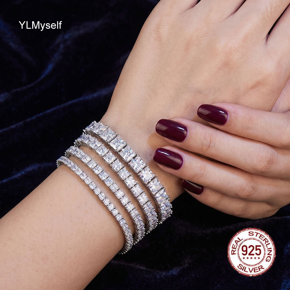 YLMyself 925 Silver Jewelry 2*2-5*5mm Square Moissanite 14-21cm Luxury Hypoallergenic Tennis Bracelet