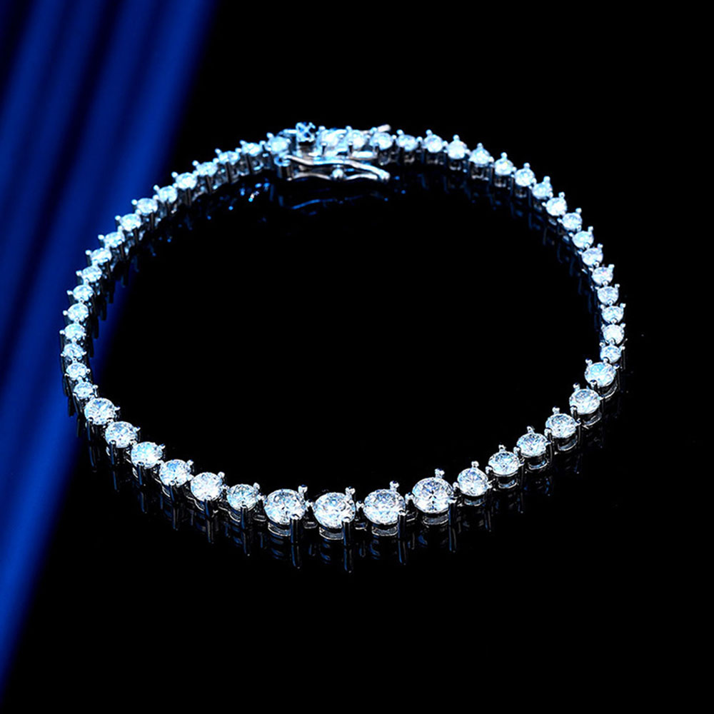 YLMyself Tennis Bracelet 925 Sterling Silver Moissanite CZ 2-4mm Graduated Three-Prong Iced Out Women Jewelry Gift