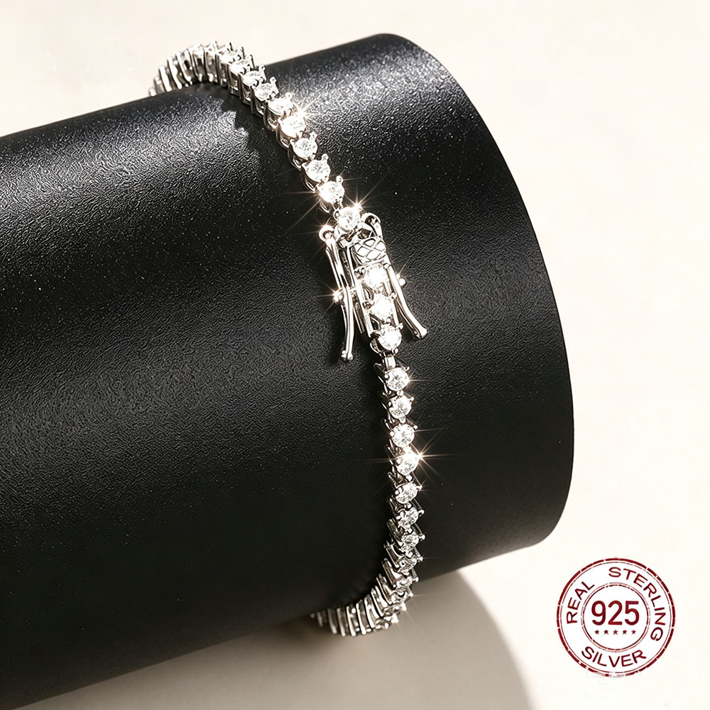 YLMyself 925 Sterling Silver Moissanite Tennis Bracelet, 2mm 3-Prong Sparkling Gift Jewelry