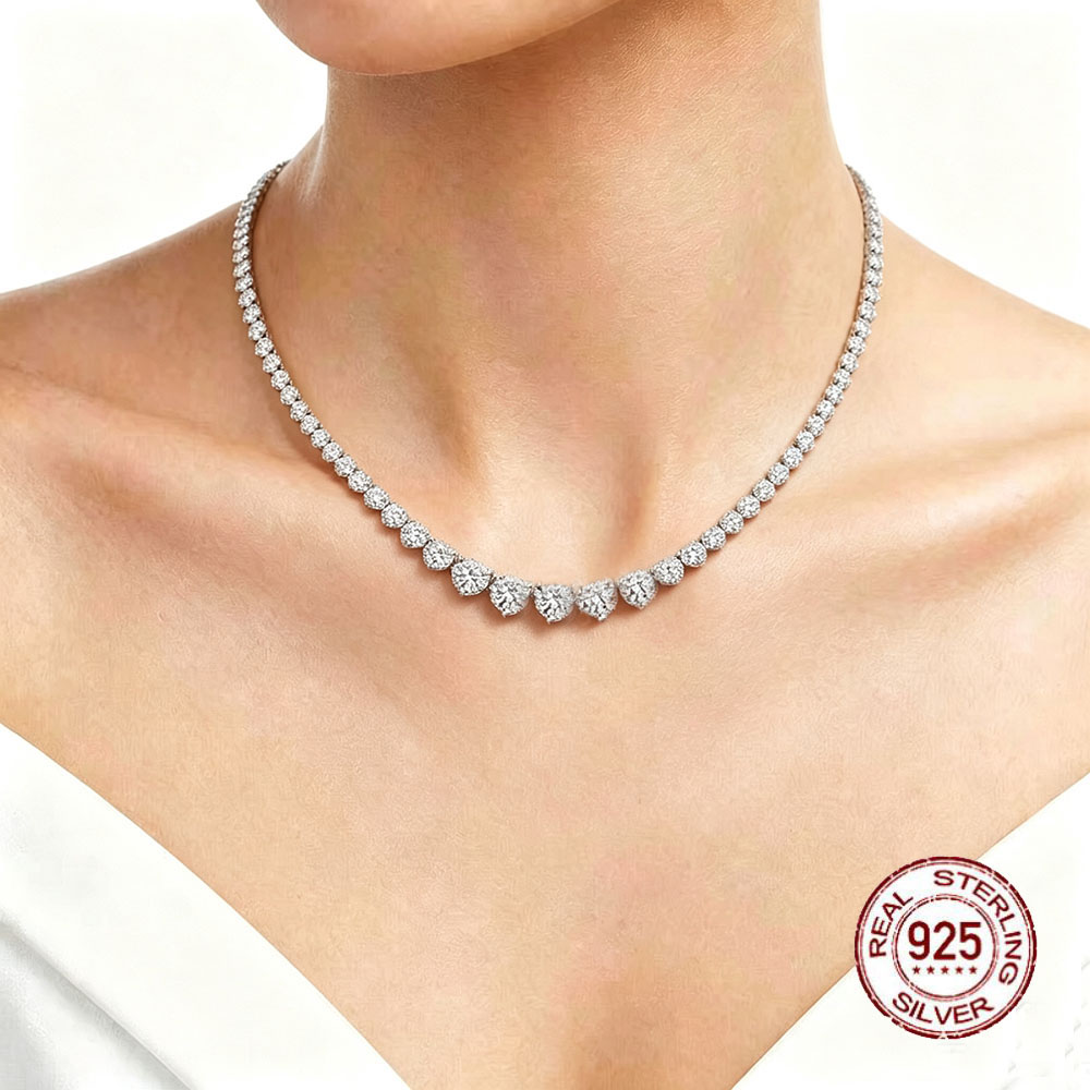 YLMyself 925 Sterling Silver Moissanite Tennis Necklace 2-4mm Graduated Three Prong Iced Out 14-20 Inch Women Gift