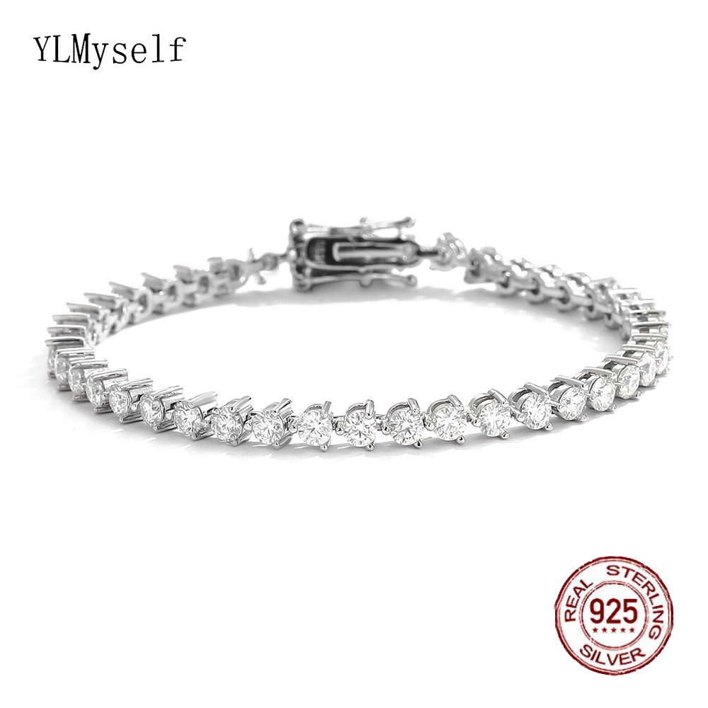 YLMyself 925 Sterling Silver Moissanite Tennis Bracelet, 3mm 3-Prong Sparkling Gift Jewelry